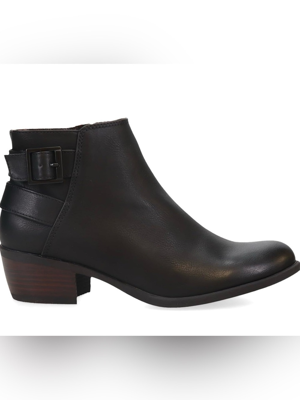 b.o.c. Black Leather Ankle Boot with Buckle Strap